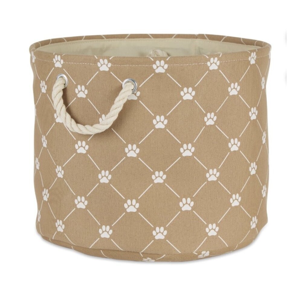 12" x 15" Round Fabric Paw Print Medium Pet Toy Bin NEW WITH TAG